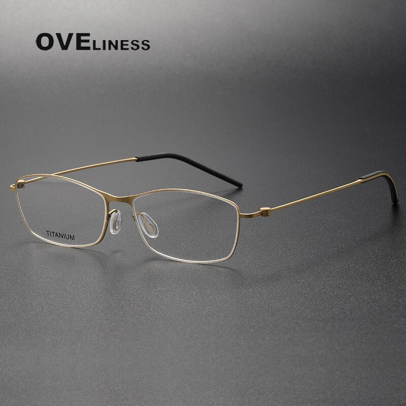 Oveliness Unisex Full Rim Rectangle Titanium Eyeglasses Full Rim Oveliness gold