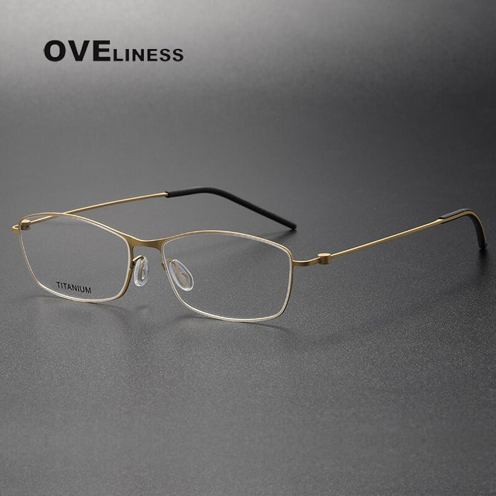 Oveliness Unisex Full Rim Rectangle Titanium Eyeglasses Full Rim Oveliness gold