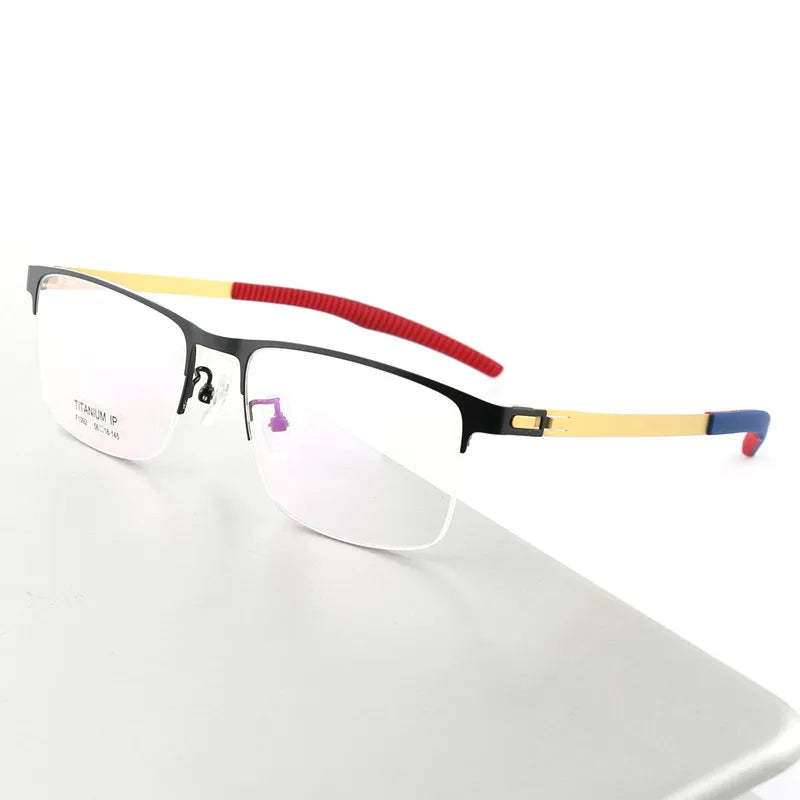 Aimee Unisex Semi Rim Square Screwless Titanium Sport Eyeglasses 2992 Semi Rim Aimee Black-Golden-Red