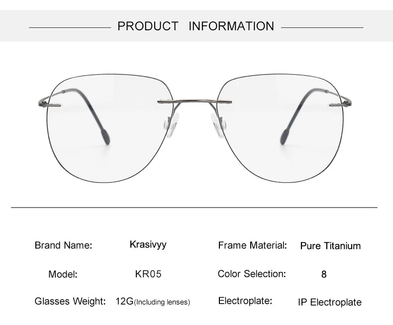 Krasivyy Unisex Rimless Oval Titanium Eyeglasses Kr05 Rimless Krasivyy