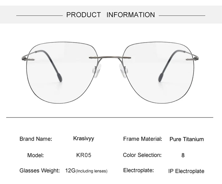 Krasivyy Unisex Rimless Oval Titanium Eyeglasses Kr05 Rimless Krasivyy