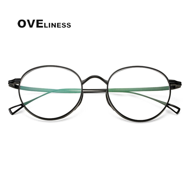 Oveliness Unisex Full Rim Round Titanium Eyeglasses 10518 Full Rim Oveliness Black