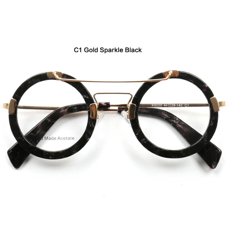 Muzz Women's Full Rim Round Double Bridge Acetate Alloy Eyeglasses 9220 Full Rim Muzz C1