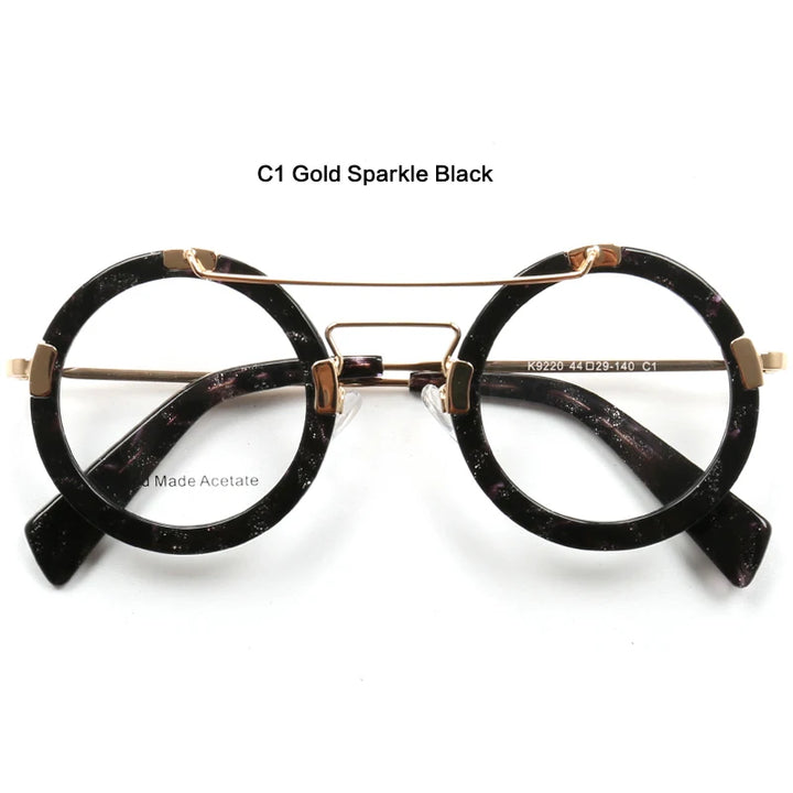 Muzz Women's Full Rim Round Double Bridge Acetate Alloy Eyeglasses 9220 Full Rim Muzz C1