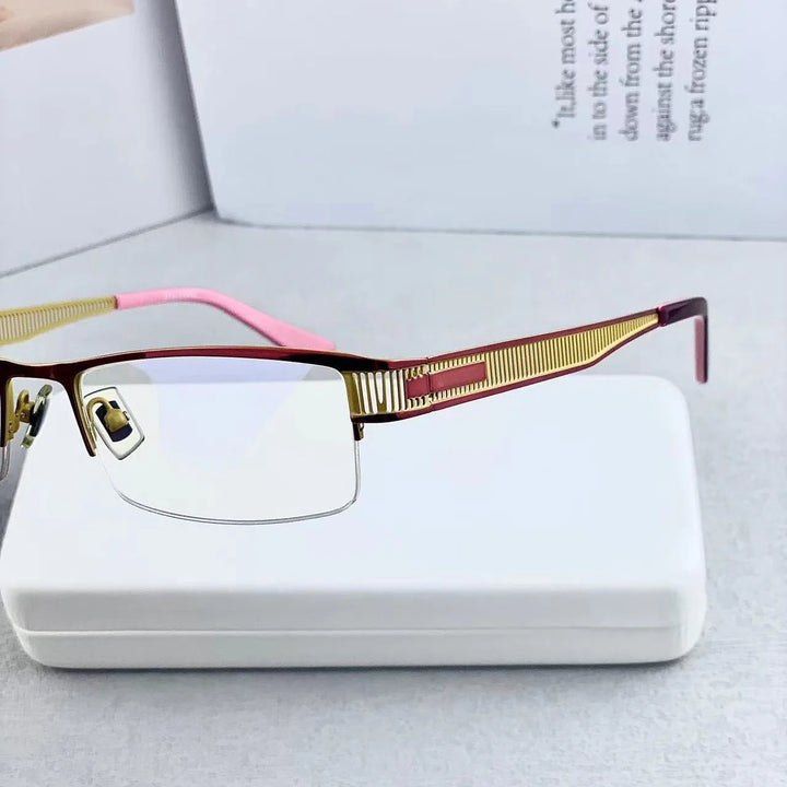 Cubojue Unisex Semi Rim Rectangle Alloy Reading Glasses C678 Reading Glasses Cubojue +150 Red