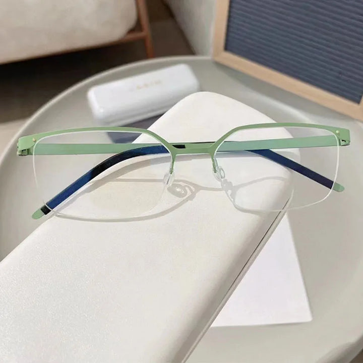 CCSpace Men's Semi Rim Square Screwless Titanium Eyeglasses 56871 Semi Rim CCspace C5Green