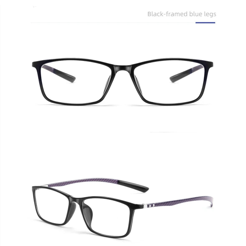 Kocolior Unisex Full Rim Square Carbon Fibre Tr 90 Hyperopic Reading Glasses 0017 Reading Glasses Kocolior Black Blue 0