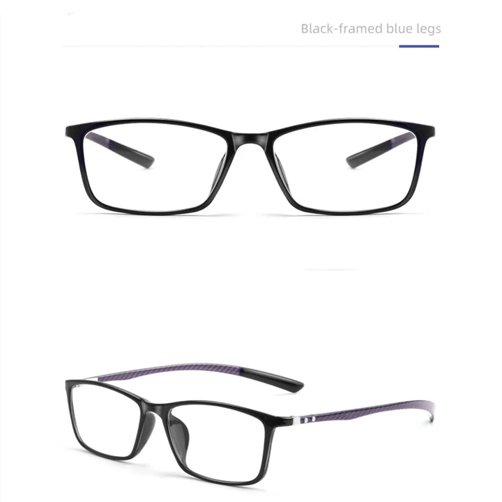 Kocolior Unisex Full Rim Square Carbon Fibre Tr 90 Hyperopic Reading Glasses 0017 Reading Glasses Kocolior Black Blue 0 