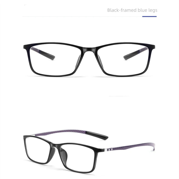 Kocolior Unisex Full Rim Square Carbon Fibre Tr 90 Hyperopic Reading Glasses 0017 Reading Glasses Kocolior Black Blue 0