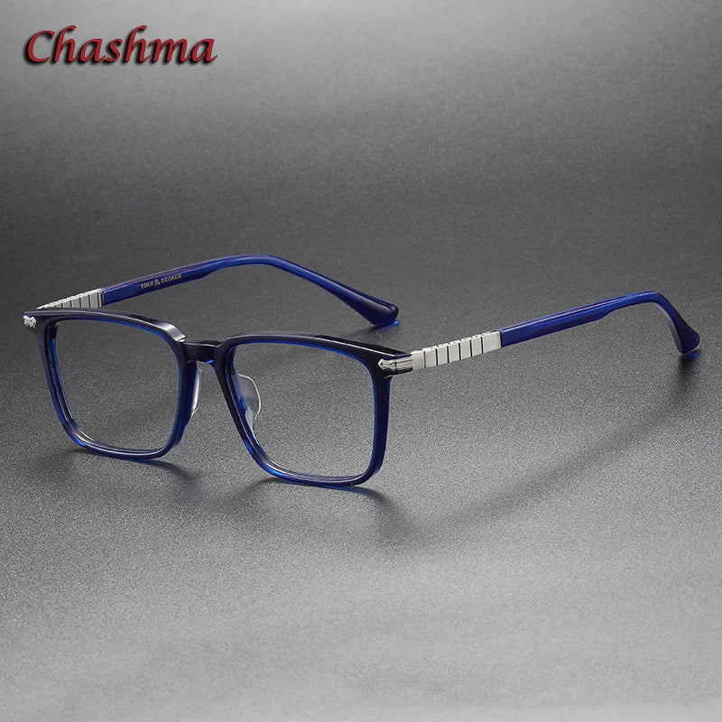 Chashma Ochki Unisex Full Rim Square Acetate Titanium Eyeglasses 29630