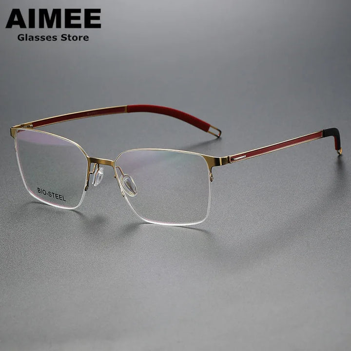 Aimee Women's Semi Rim Square Screwless Titanium Eyeglasses 942554 Semi Rim Aimee Red-Golden