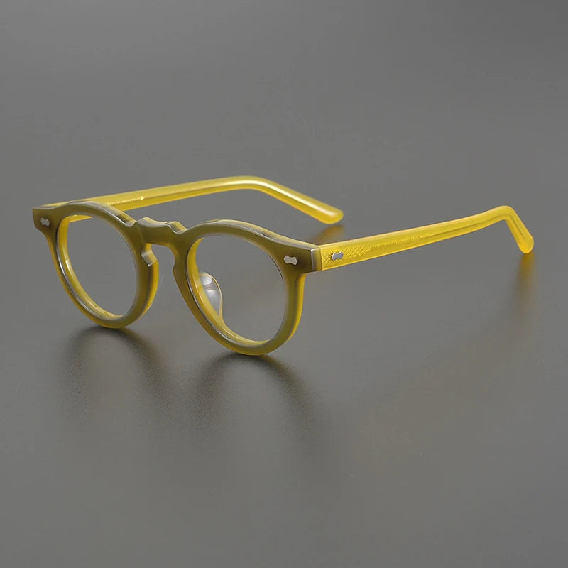 Gatenac Unisex Full Rim Round Acetate Eyeglasses Gxyj-1173 Full Rim Gatenac Yellow  