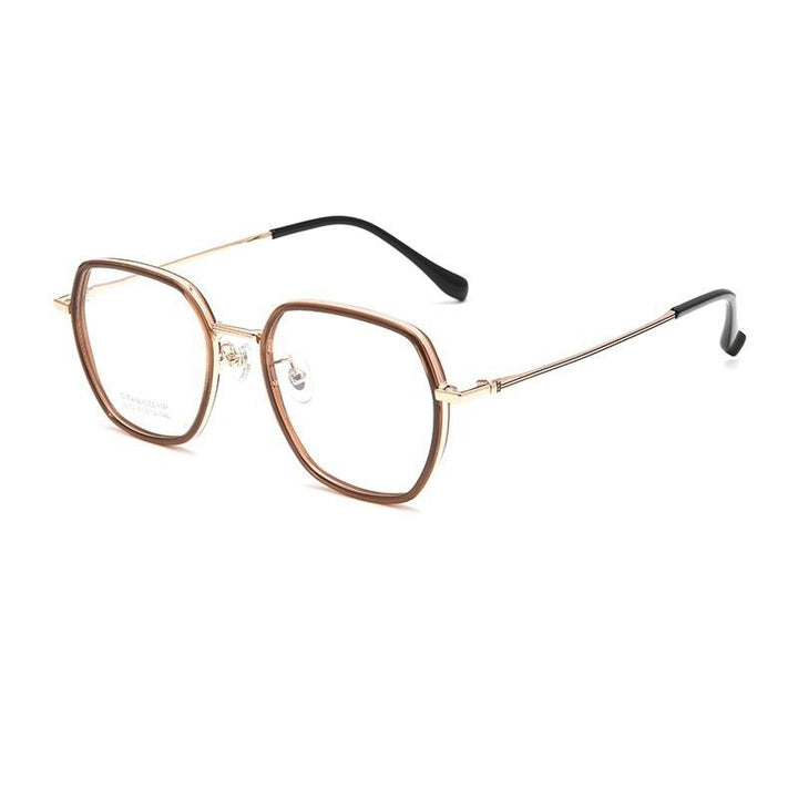 Yimaruili Unisex Full Rim Polygonal TR 90 Titanium Eyeglasses H2230h Full Rim Yimaruili Eyeglasses Coffee Gold