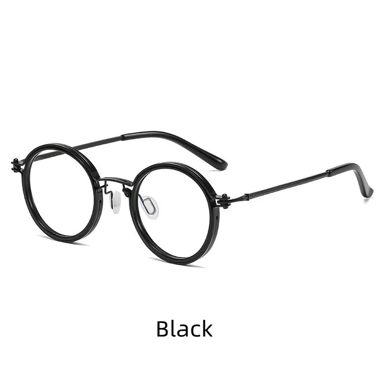 Kocolior Unisex Full Rim Round Acetate Alloy Hyperopic Reading Glasses 10749 Reading Glasses Kocolior Black 0