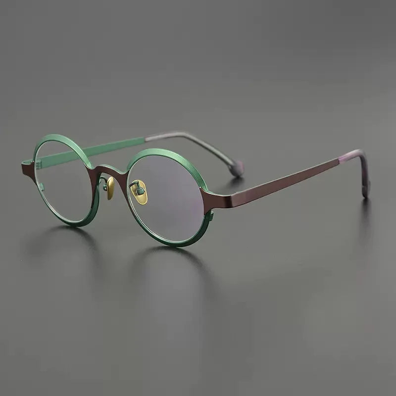 Gatenac Unisex Full Rim Round Titanium Eyeglasses Gxyj1205 Full Rim Gatenac Green Brown
