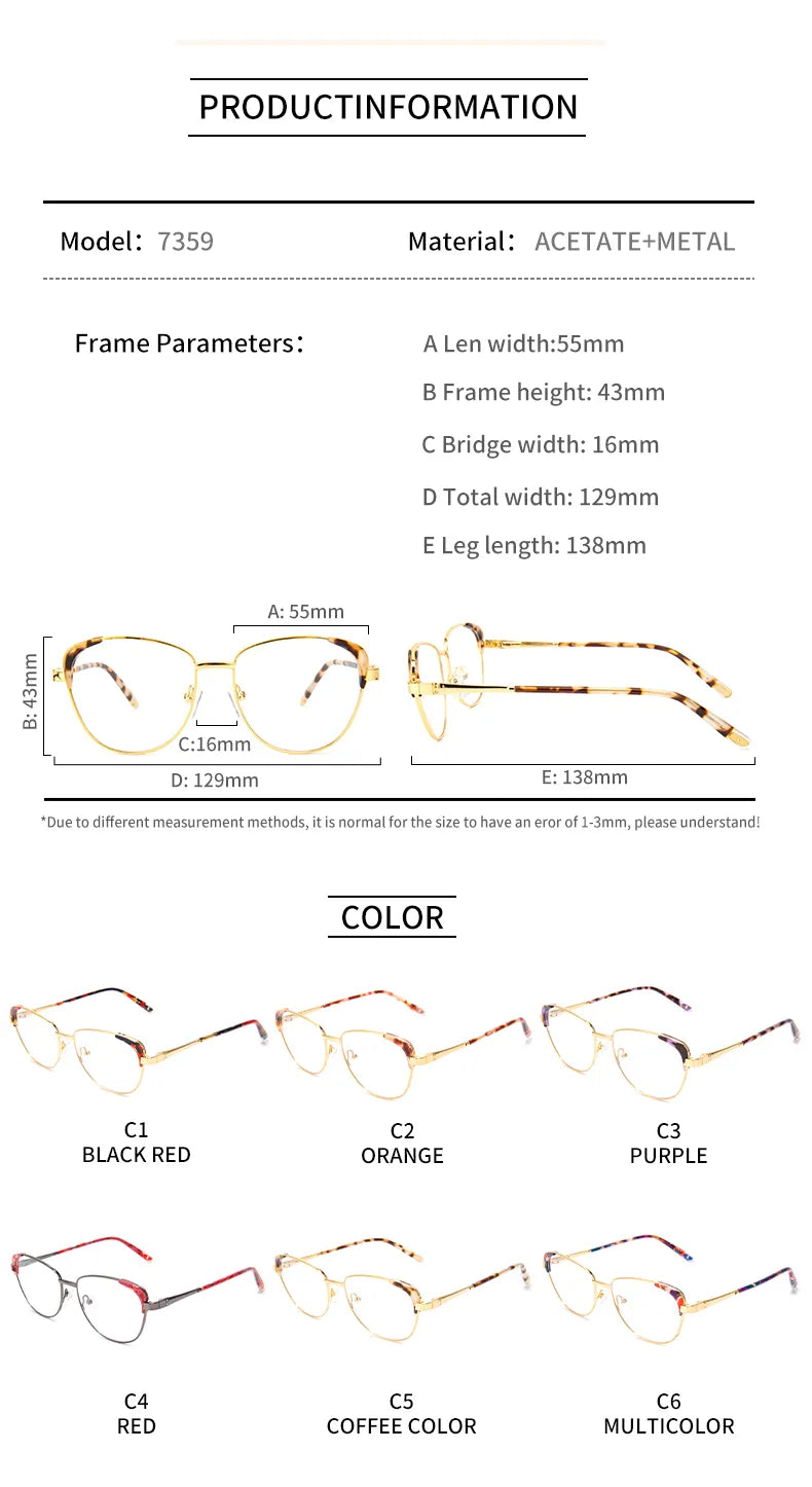 Vicky Women's Full Rim Cat Eye Stainless Steel Acetate Reading Glasses 7359 Reading Glasses Vicky