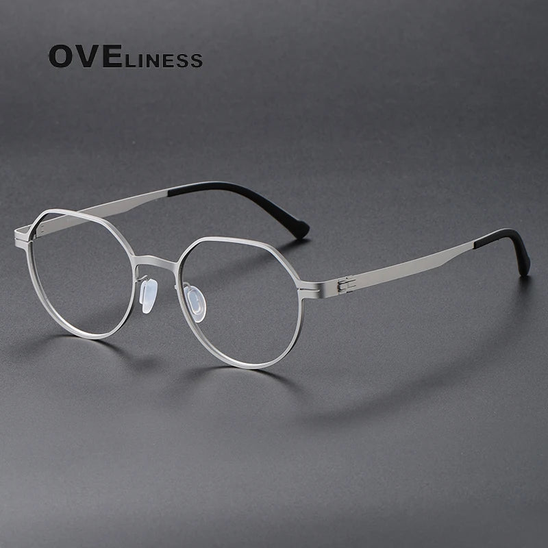 Oveliness Unisex Full Rim Flat Top Round Screwless Titanium Eyeglasses 80992 Full Rim Oveliness silver
