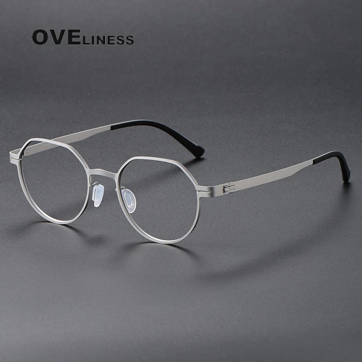 Oveliness Unisex Full Rim Flat Top Round Screwless Titanium Eyeglasses 80992 Full Rim Oveliness silver