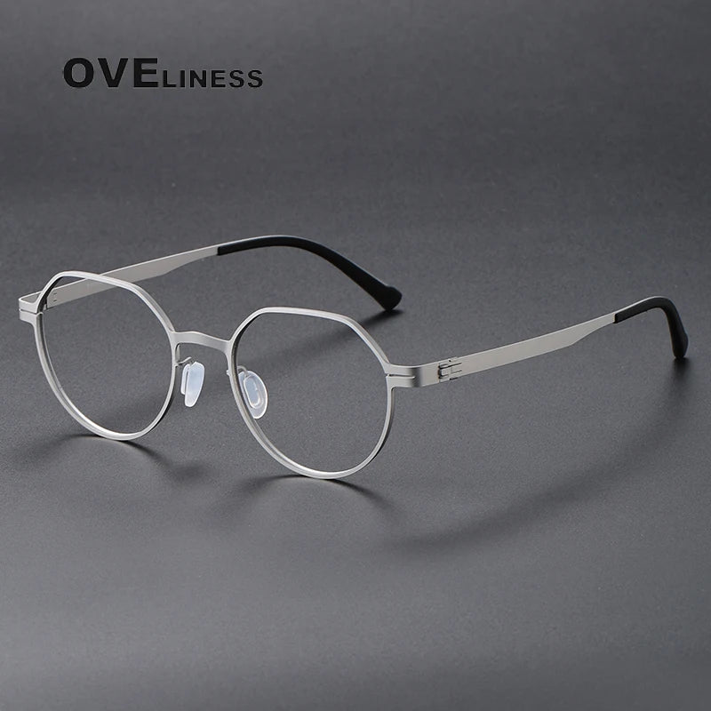 Oveliness Unisex Full Rim Flat Top Round Screwless Titanium Eyeglasses 80992 Full Rim Oveliness silver  