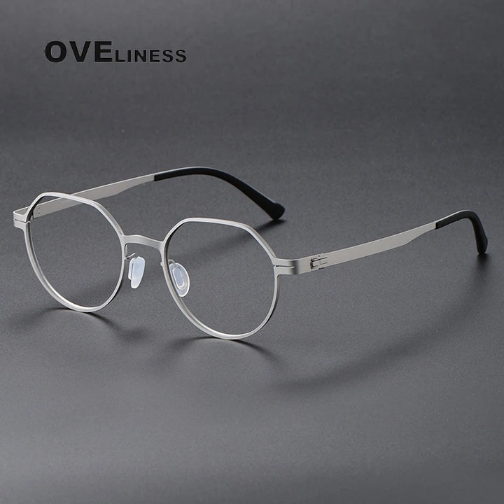 Oveliness Unisex Full Rim Flat Top Round Screwless Titanium Eyeglasses 80992 Full Rim Oveliness silver  