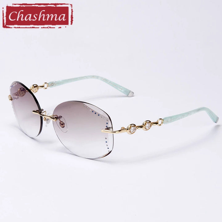 Chashma Women's Rimless Oval Gradient Tint Titanium Eyeglasses 58102 Rimless Chashma Gold Frame Gray Lens
