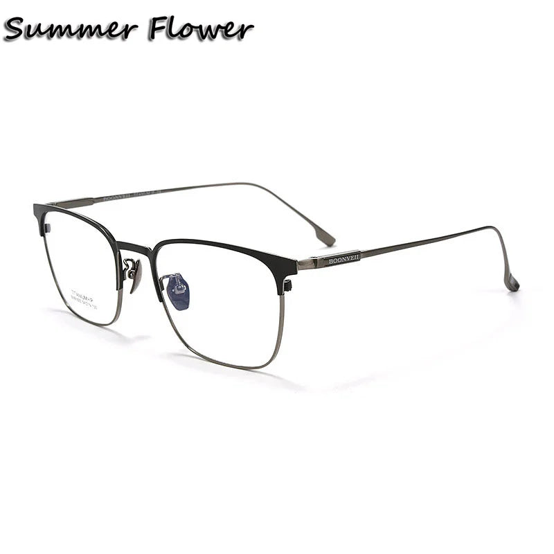 Summer Flower Unisex Full Rim Oval Square Titanium Eyeglasses 81023 Full Rim Summer Flower Black Gray