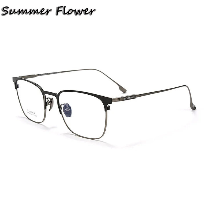 Summer Flower Unisex Full Rim Oval Square Titanium Eyeglasses 81023 Full Rim Summer Flower Black Gray
