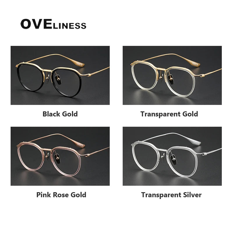Oveliness Unisex Full Rim Round Screwless Acetate Titanium Eyeglasses D131 Full Rim Oveliness