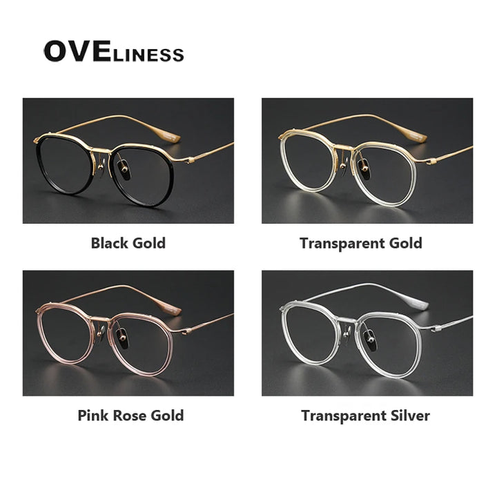 Oveliness Unisex Full Rim Round Screwless Acetate Titanium Eyeglasses D131 Full Rim Oveliness