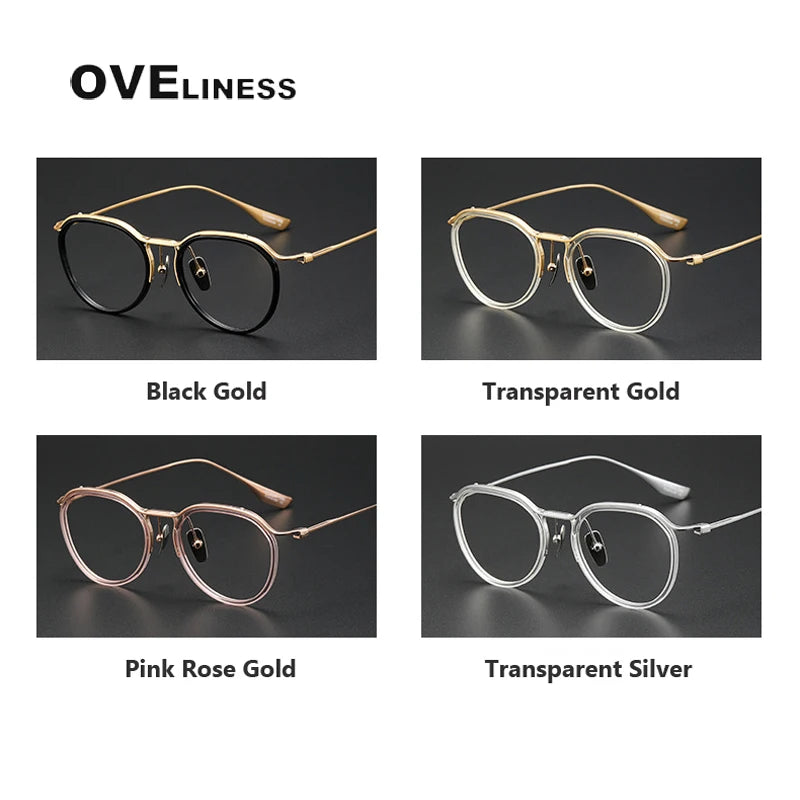 Oveliness Unisex Full Rim Round Screwless Acetate Titanium Eyeglasses D131 Full Rim Oveliness   