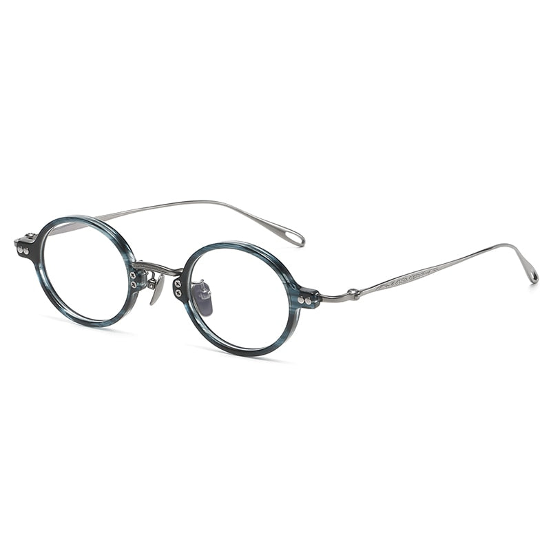 Gatenac Unisex Full Rim Round Acetate Titanium Eyeglasses Gxyj1089 Full Rim Gatenac Blue