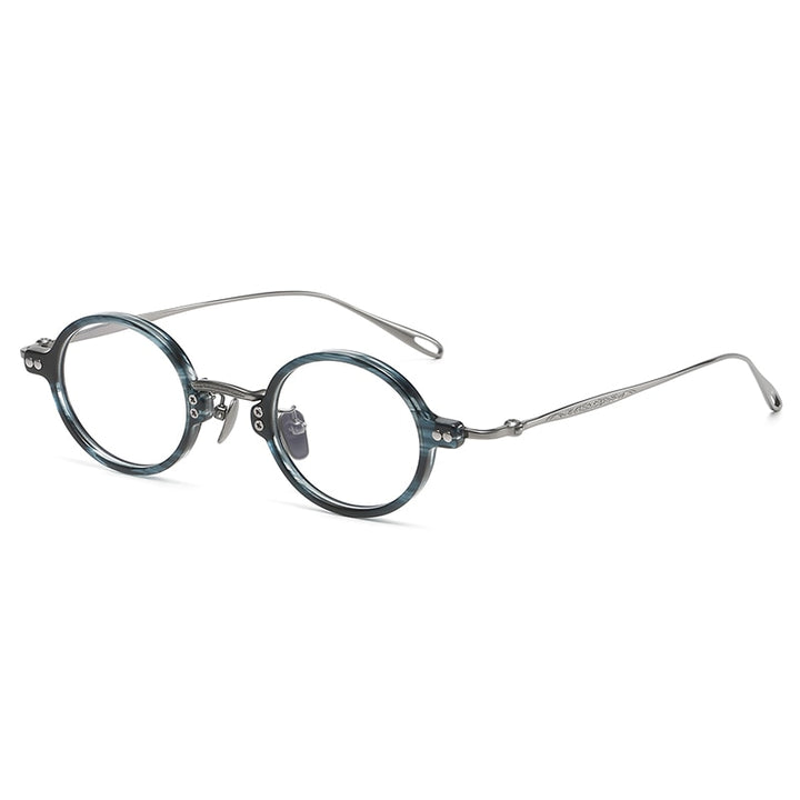 Gatenac Unisex Full Rim Round Acetate Titanium Eyeglasses Gxyj1089 Full Rim Gatenac Blue