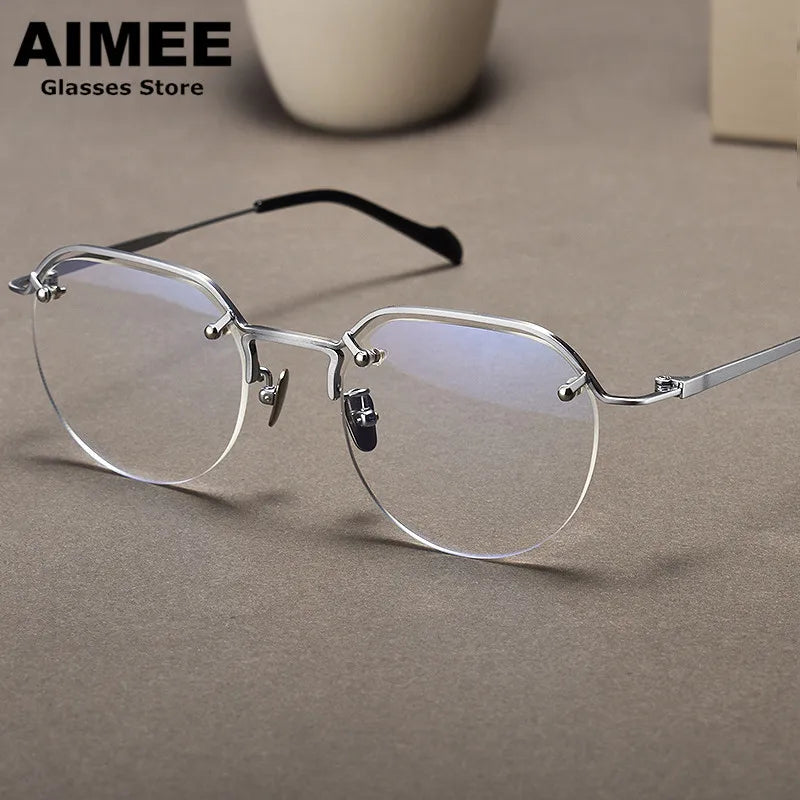 Aimee Unisex Semi Rim Oval Titanium Eyeglasses 10587 Semi Rim Aimee Silver