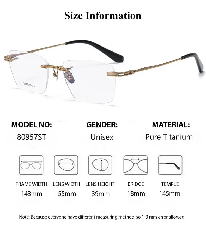 Summer Flower Men's Rimless Polygon Square Titanium Eyeglasses 80957