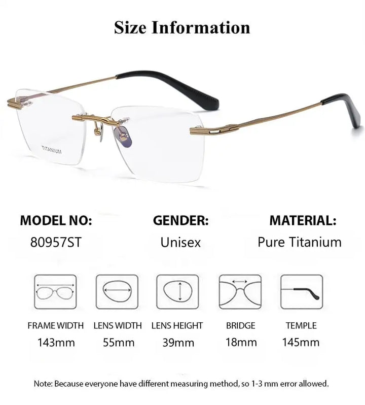 Summer Flower Men's Rimless Polygon Square Titanium Eyeglasses 80957