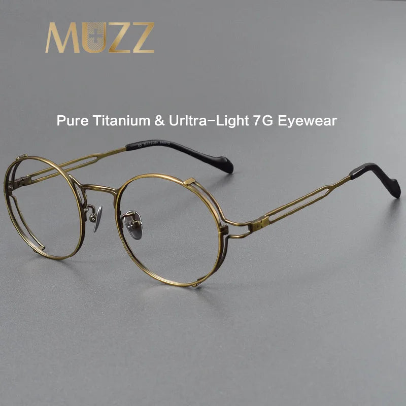 Muzz Men's Full Rim Round Titanium Eyeglasses 0048 Full Rim Muzz   