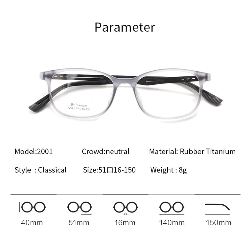 Xbora Unisex Full Rim Square Tr 90 Titanium Eyeglasses 2001