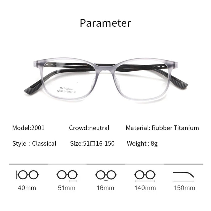 Xbora Unisex Full Rim Square Tr 90 Titanium Eyeglasses 2001