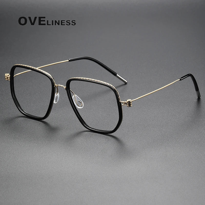 Oveliness Unisex Full Rim Square Acetate Titanium Eyeglasses 80894 Full Rim Oveliness black gold  