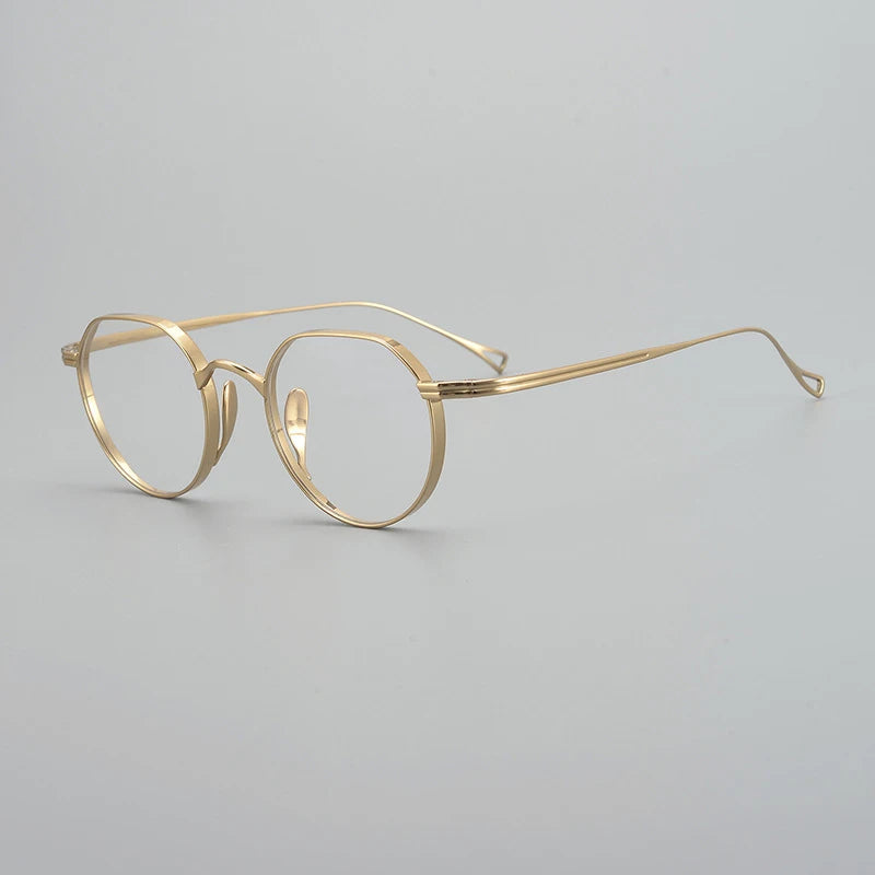 Gatenac Unisex Full Rim Small Flat Top Round Titanium Eyeglasses Gxyj1449 Full Rim Gatenac Gold