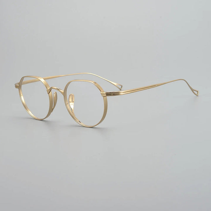 Gatenac Unisex Full Rim Small Flat Top Round Titanium Eyeglasses Gxyj1449 Full Rim Gatenac Gold