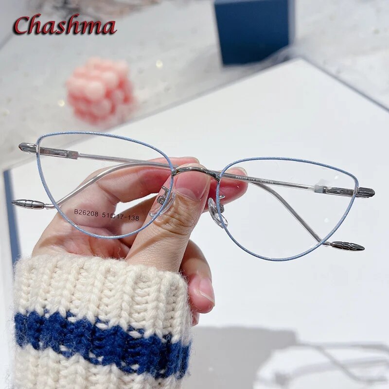 Chashma Ochki Women's Full Rim Cat Eye Stainless Steel Eyeglasses 26208 Full Rim Chashma Ochki Blue Silver  