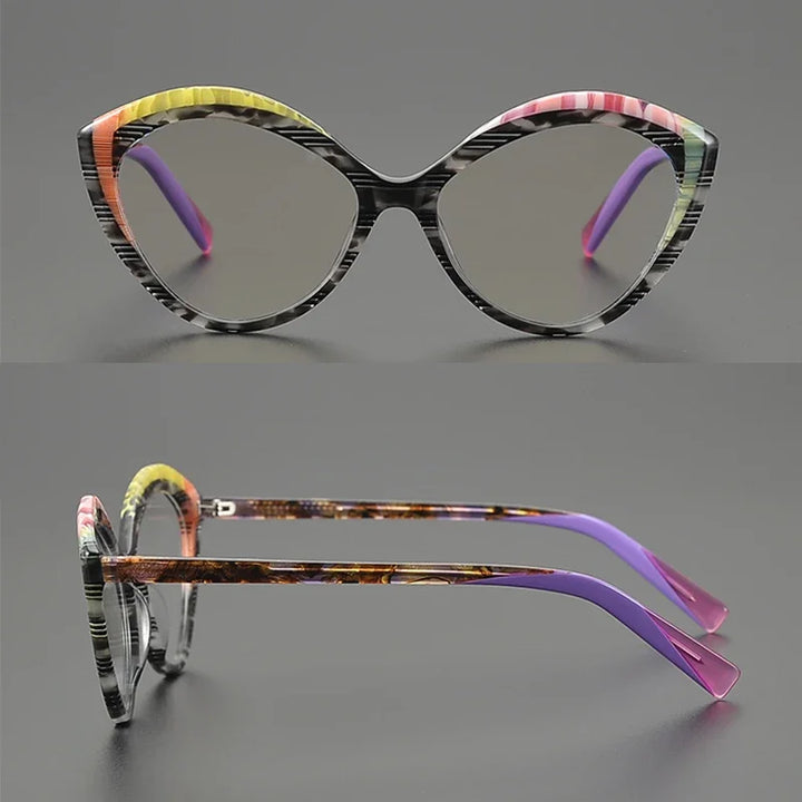 Hewei Unisex Full Rim Oval Cat Eye Acetate Eyeglasses 16145 Full Rim Hewei