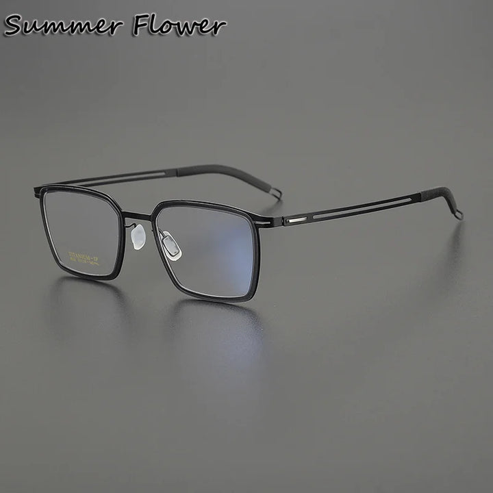 Summer Flower Women's Full Rim Square Acetate Titanium Eyeglasses 89922 Full Rim Summer Flower Black
