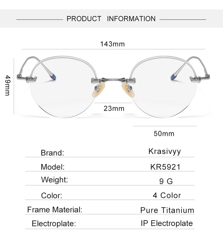Krasivyy Men's Semi Rim Round Titanium Eyeglasses K5921 Semi Rim Krasivyy