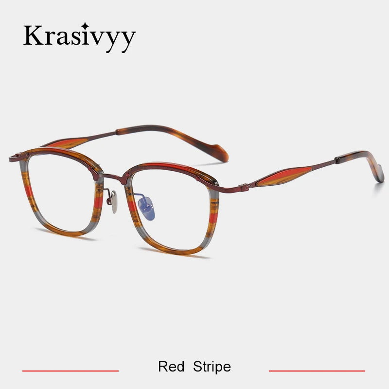 Krasivyy Unisex Full Rim Square Titanium Acetate Eyeglasses 46061 Full Rim Krasivyy Red Stripe
