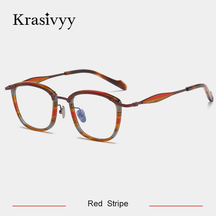 Krasivyy Unisex Full Rim Square Titanium Acetate Eyeglasses 46061 Full Rim Krasivyy Red Stripe