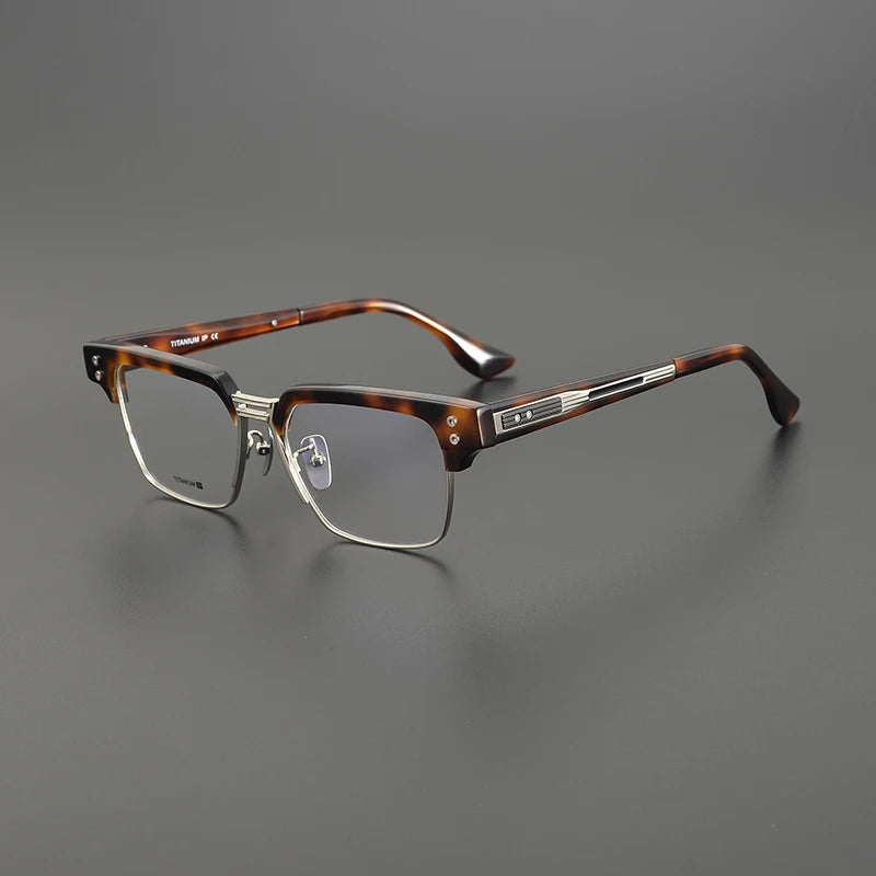 Black Mask Unisex Full Rim Big Square Acetate Titanium Eyeglasses D410 Full Rim Black Mask Tortoise