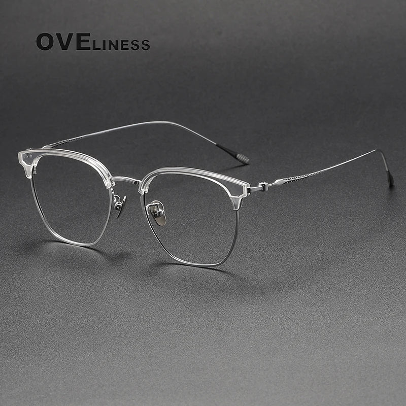 Oveliness Unisex Full Rim Square Acetate Titanium Eyeglasses 80898 Full Rim Oveliness clear silver  