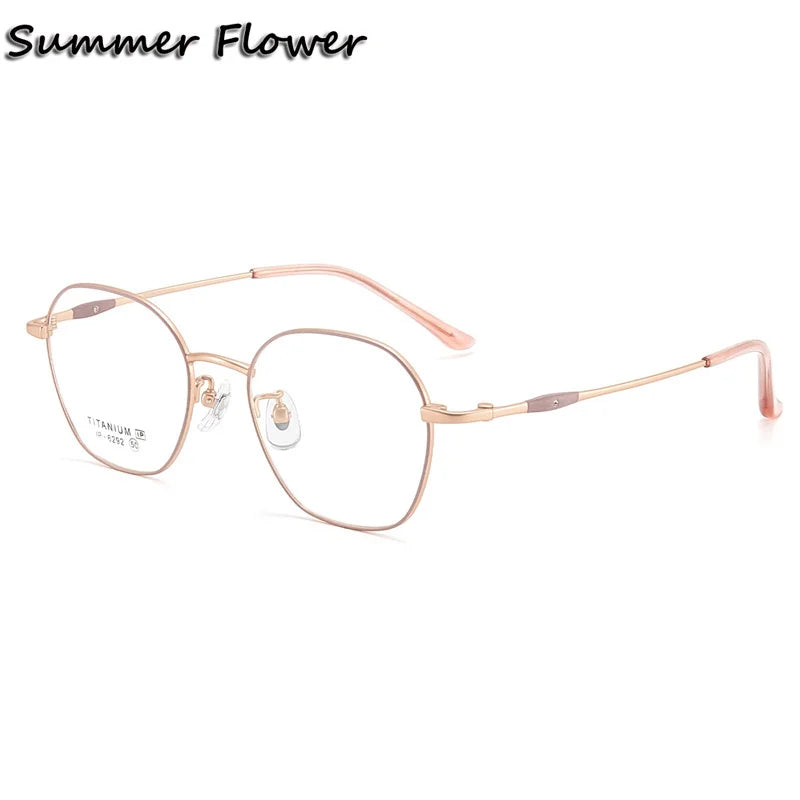 Summer Flower Unisex Full Rim Polygon Square Titanium Eyeglasses 616292